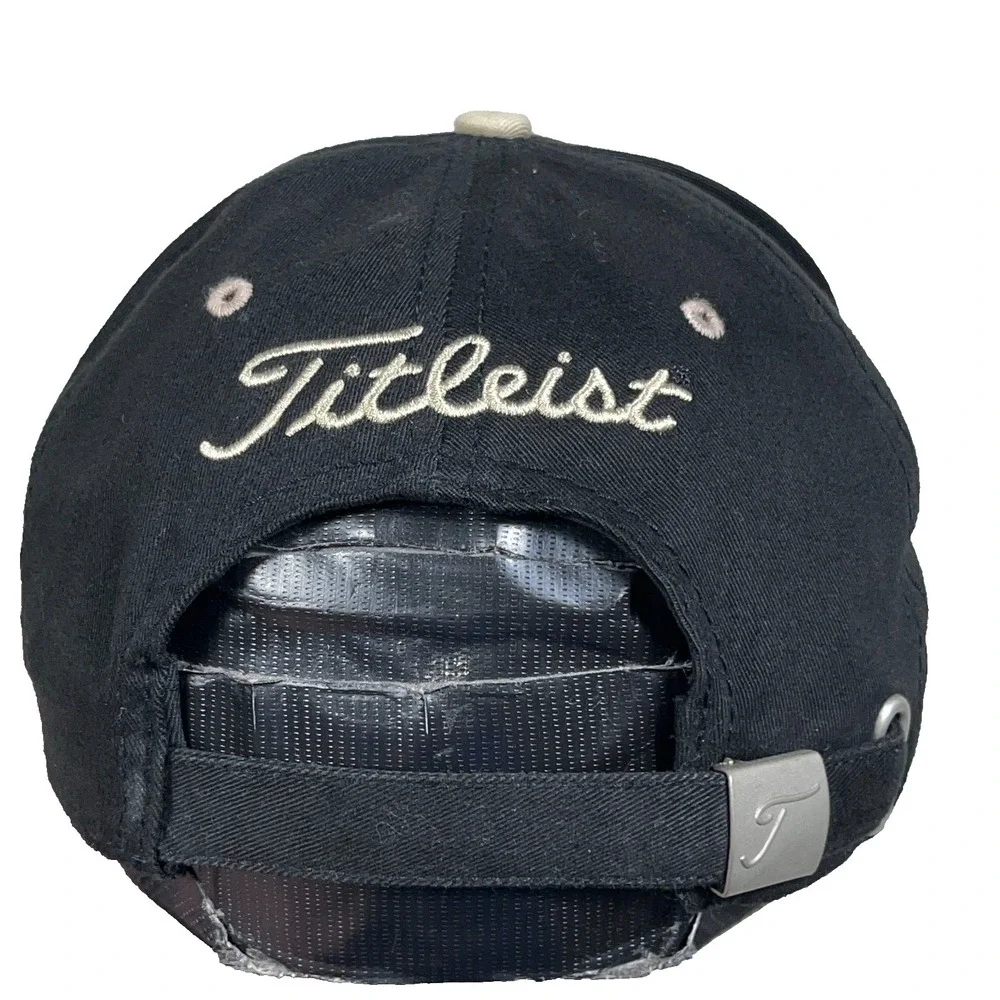 Titleist Golf Hat‎ Cap Black Gold Strap Back Script Adjustable New Era Twill Dad
